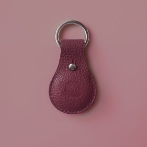 Leather AirTag case // AirTag case made of leather // AirTag pendant made of wine-red leather // AirTag keychain with initials image 1