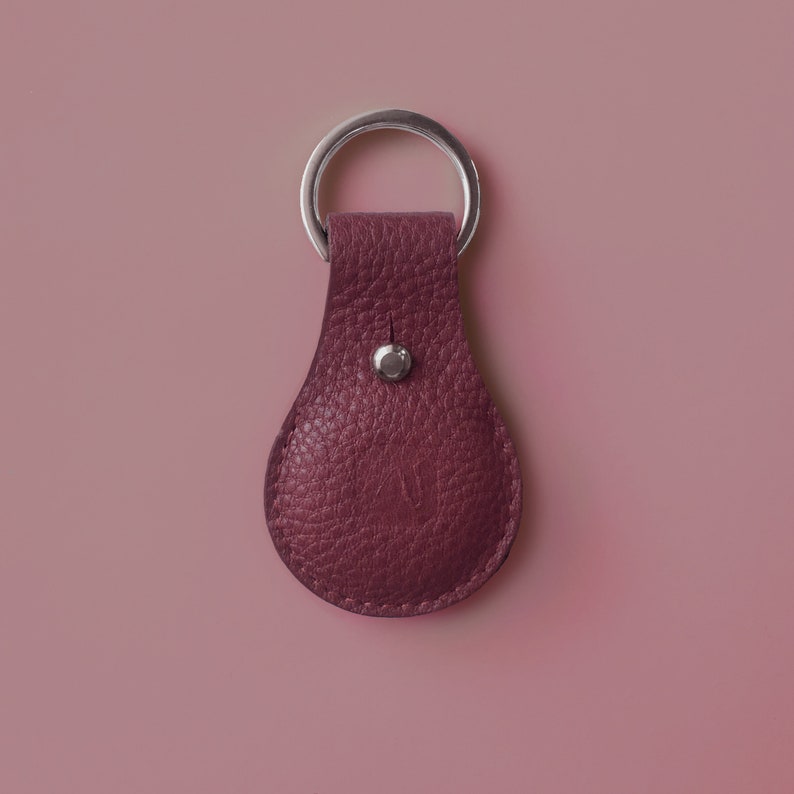 Leather AirTag case // AirTag case made of leather // AirTag pendant made of wine-red leather // AirTag keychain with initials image 1