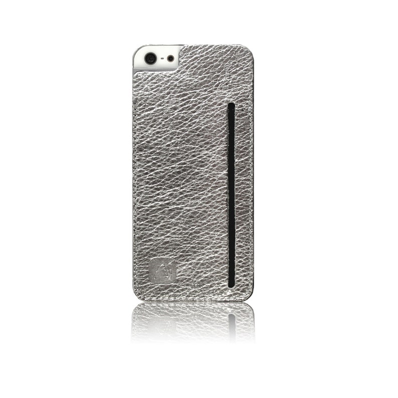 slim purse for the back of your iPhone made of silver leather / silver leather case for iPhone 5, iPhone 5s or iPhone SE / Made in Berlin image 1