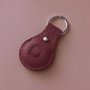 Leather AirTag case // AirTag case made of leather // AirTag pendant made of wine-red leather // AirTag keychain with initials image 2