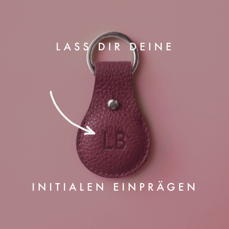 Leather AirTag case // AirTag case made of leather // AirTag pendant made of wine-red leather // AirTag keychain with initials image 4