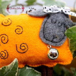 Orange Felt Sheep Ornament, Handmade Easter & Spring Decor, Cute Wool Sheep for Nursery, Garland, Shelf or Easter Tree Hanging