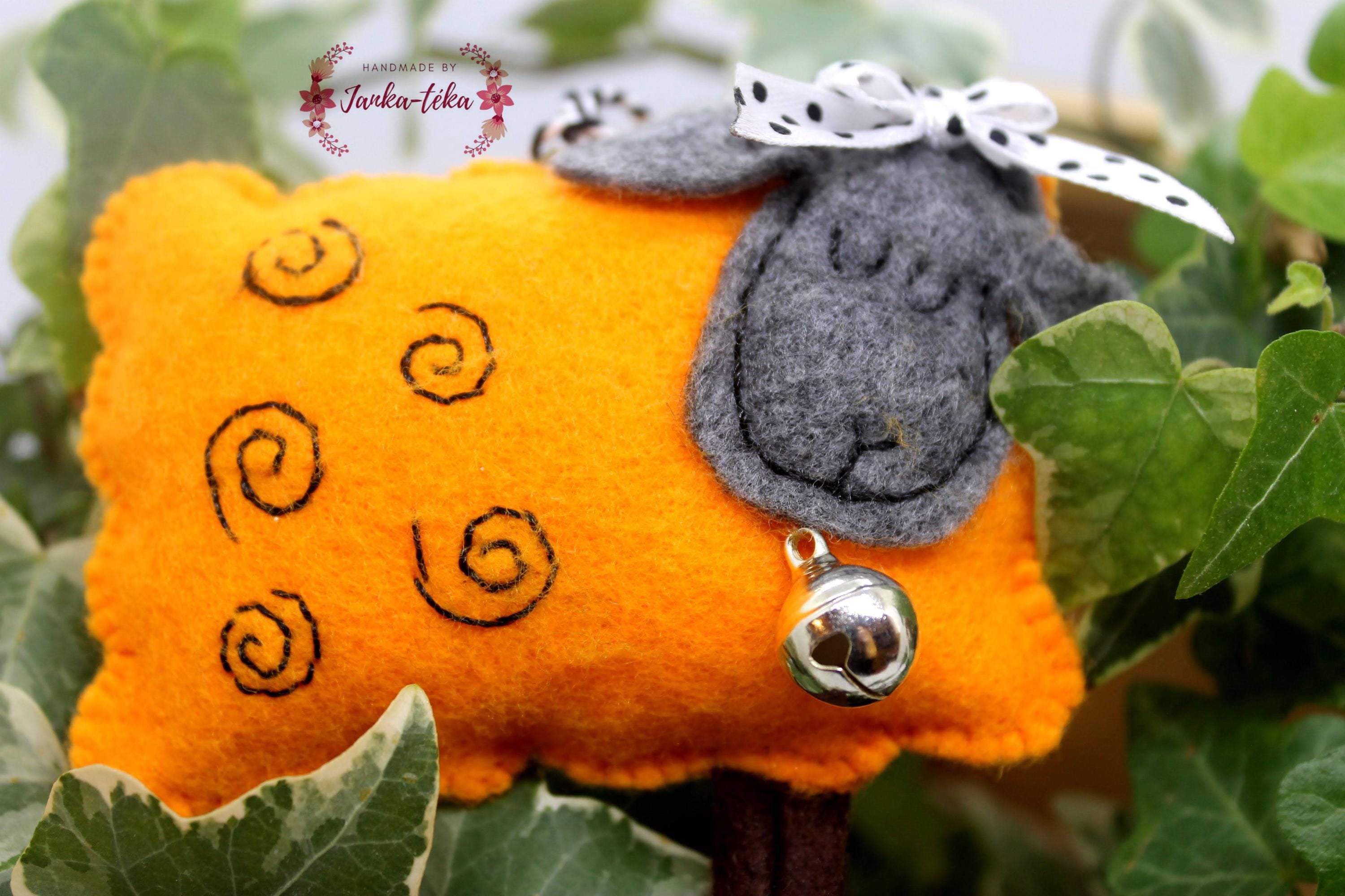 Orange Felt Sheep Ornament, Handmade Easter Spring Decor, Cute - Main Image