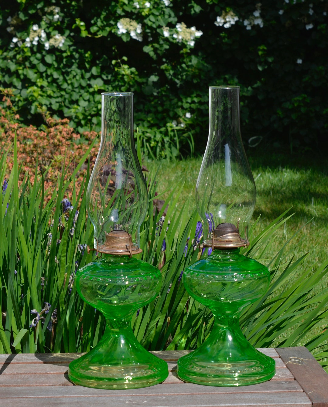 Giant Uranium Glass Oil Lamps With Burners and Chimneys Etsy