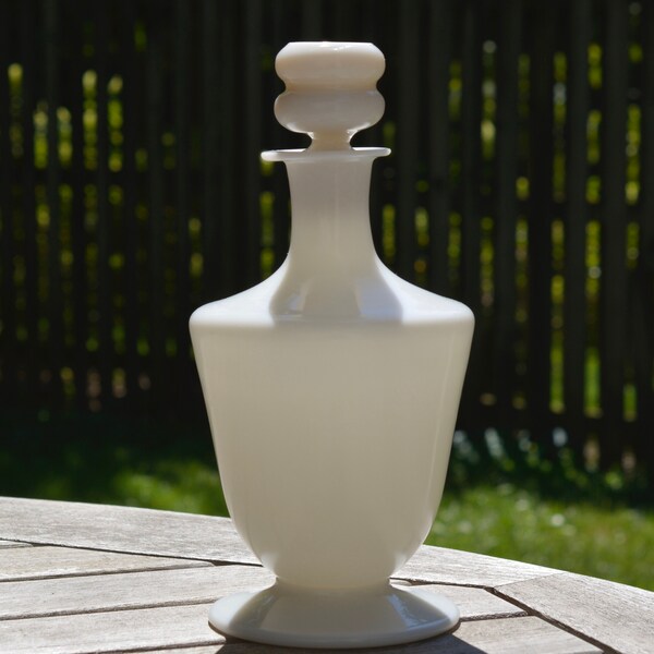 Vintage Portieux Vallerystahl Opaline White Glass Stopper Decanter Bottle