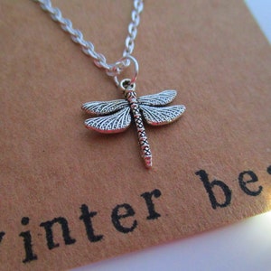 Personalised Dragonfly Necklace - Friend Gift - Custom - Vegan Gift - Silver - Jewellery - Jewelry - Birthday - Loved One - Sister - Mum