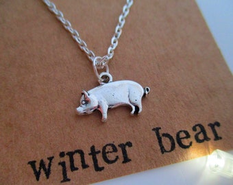 Personalised Pig Necklace - Quirky - Cute - Vegan Gift - Silver - Jewellery - Jewelry - Birthday - Christmas - Gift - Friend - Loved One