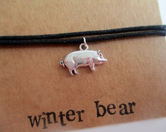 Jewels Obsession Pig Pendant Sterling Silver 35mm Pig with 7.5 Charm Bracelet 