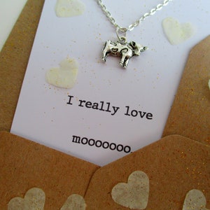 Cow Necklace - Quirky - Sister - Mum - Friend - Love - Jewellery - Jewelry - Personalised - Custom - Gift - Birthday - Chain