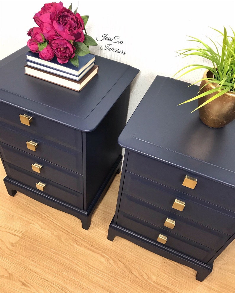 Stag Minstrel Bedside Tables Pair of Bedside Tables Navy Etsy