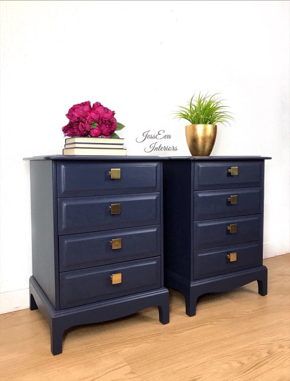 Stag Minstrel Bedside Tables Pair of Bedside Tables Navy Blue