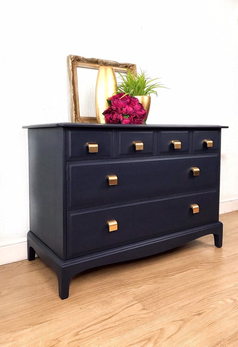 Stag Chest Of Drawers Stag Minstrel Furniture Painted Chest Of Drawers Navy Blue Chest Of Drawers Upcycled Furniture Bedroom Furniture