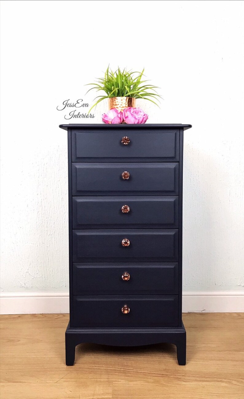 Stag Minstrel Chest of Drawers, Stag Chest of Drawers, Stag Tallboy, Navy Chest of Drawers