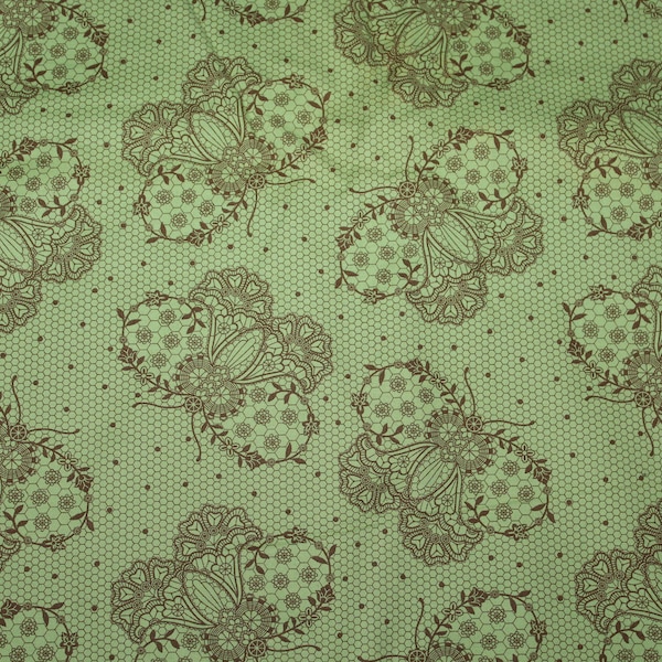 Tula Pink Flutterby Fabric for Moda - Brown Butterflies on Green - LONG Out of Print - Very Hard to Find - Pattern #23013