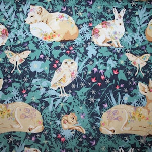 Odile Bailloeul Enchanted Forest Mini Fabric for FreeSpirit - Land Art Fabric Line - PWOB025 Enchanted Forest Mini (Navy) - OOP- SMALL SCALE
