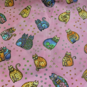 Fanciful Felines Tossed Cats Fabric by Laurel Burch for Clothworks - Tossed Cats (Pink) - OOP