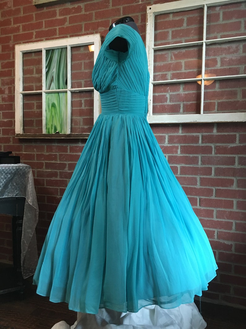 Vintage 1950s Pleated Turquoise Blue Chiffon Party Dress - Etsy