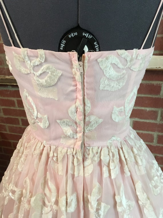 Vintage 1950’s Pastel Pink Flocked  Party Dress - image 4