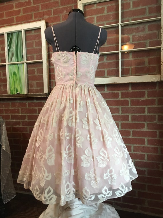 Vintage 1950’s Pastel Pink Flocked  Party Dress - image 3