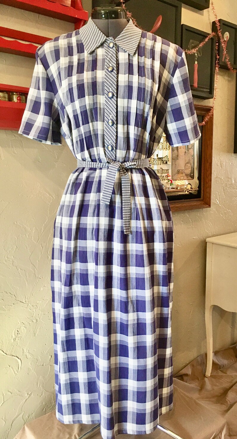 Vintage 80\u2019s Does 1950\u2019s Plaid Tieback House Dress