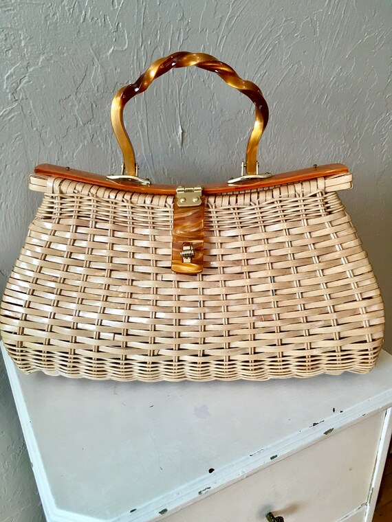 Vintage 1950’s 1960’s Wicker Rattan Basket Handbag