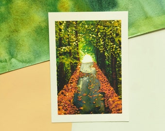 Autumn Road Gouache Painting Art Print