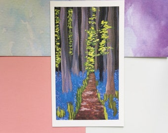 Bluebell forest Gouache Painting Art Print