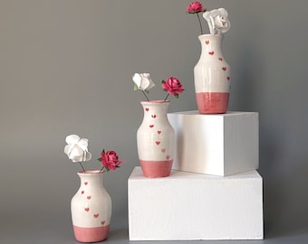 Daisy vases - Floating Hearts style. Mini vase, miniature hand thrown vases.