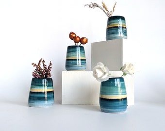 Daisy vases - Sunset over the sea. Mini pots. Mini vase. Miniature hand thrown vases.