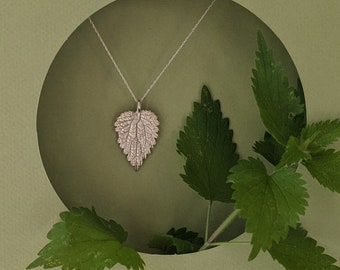 Silver Nettle Leaf Pendant, silver leaf jewellery.