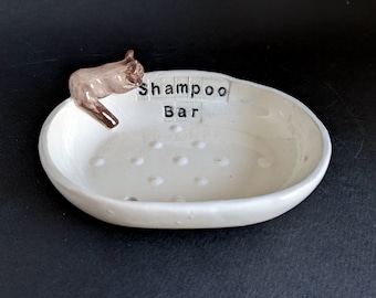Shampoo bar soap dish with cat