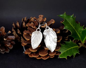 Chocolate mint leaf necklace, double mint leaf pendant, solid silver