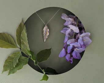 Leaf necklace, Wisteria leaf pendant, solid silver
