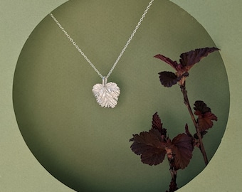 Leaf necklace, 'nine-bark' leaf pendant, solid silver