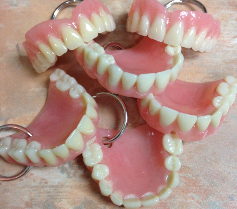 Tiny denture keychain baby teeth@
