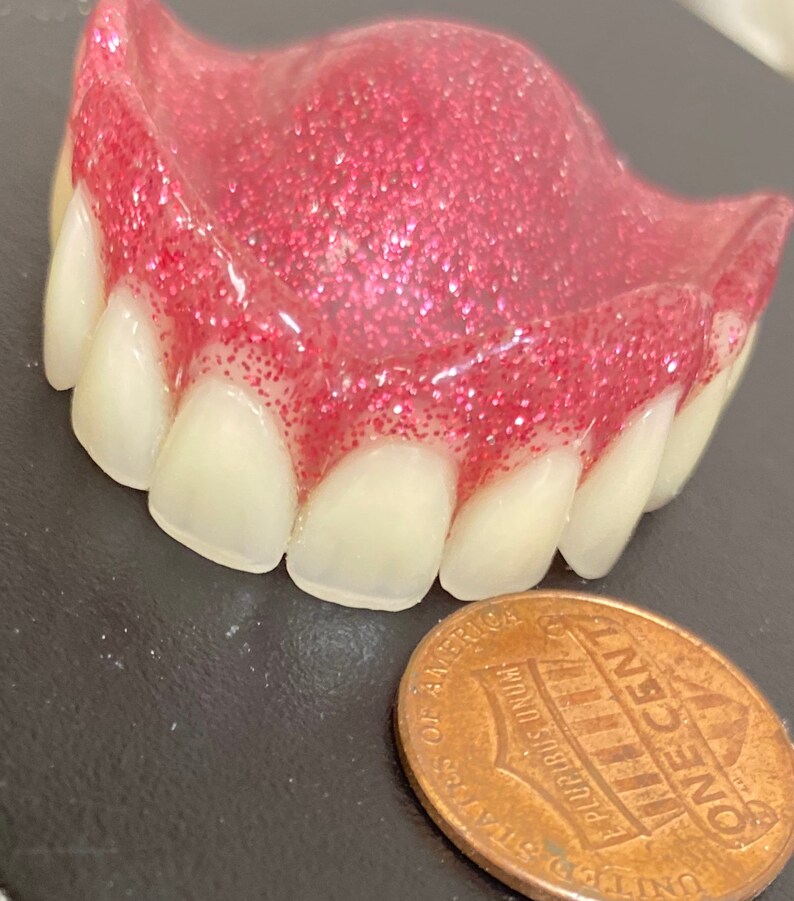 Tiny denture keychain baby teeth@
