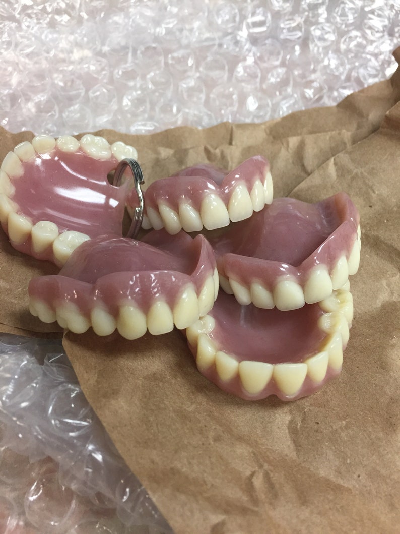 Tiny denture keychain baby teeth@