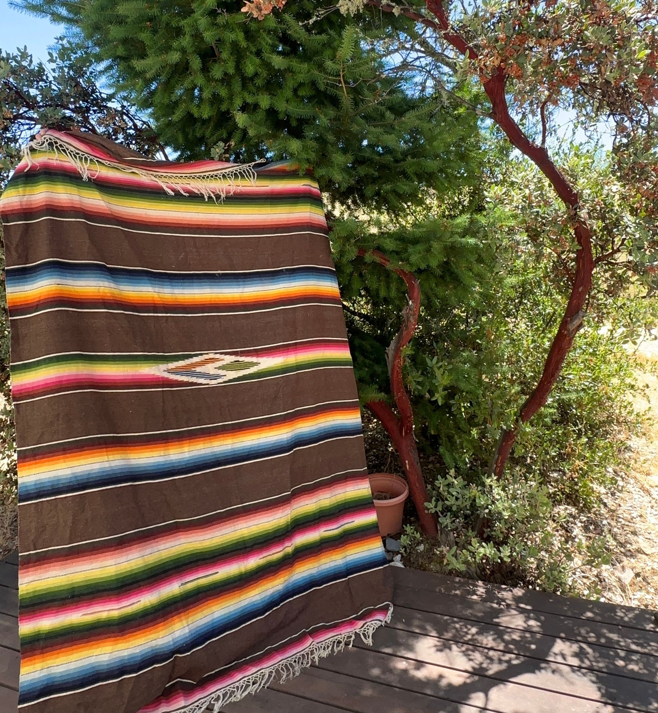 Vintage 50s Mexican Saltillo Blanket / Cotton, Wool, outlets Striped, 1950s, Fringe