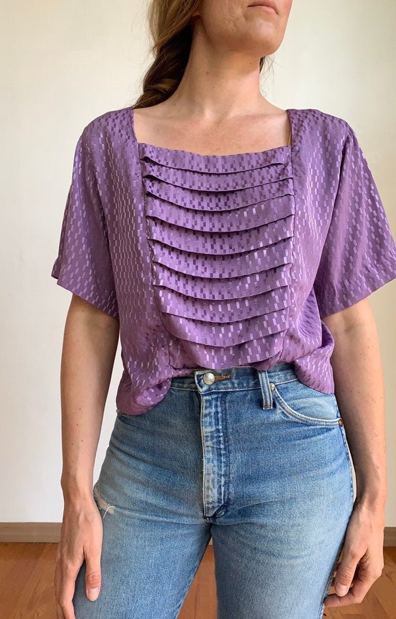 1970s Purple Vintage Handmade Top Blouse Size Larg