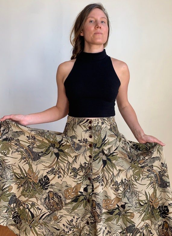 Vintage 1990s Animal Print High Waisted Skirt With