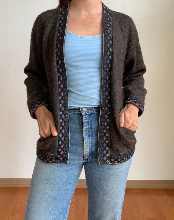 Handmade Vintage Wool Sweater 1970's Charcoal Grey