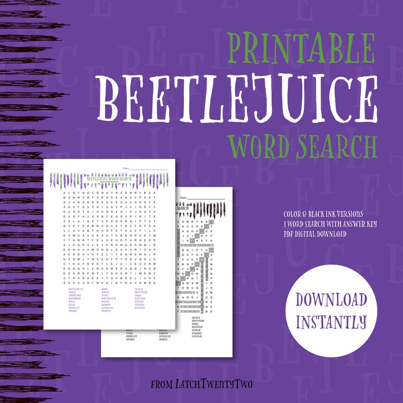Printable Beetlejuice Halloween Word Search Game, Halloween Games, Wordsearch Printables ...