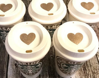 7 Bridesmaid Gifts Personalized Starbucks Coffee Cup with Heart Lid, Name & Wrapped (Starbucks Cup) [wedding party gifts for bridesmaids]