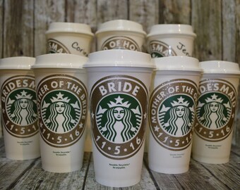 12 Bridesmaid Gifts - Personalized Starbucks Coffee Cup with Name - nicely wrapped wedding party gift for bridesmaids (Ship Free)