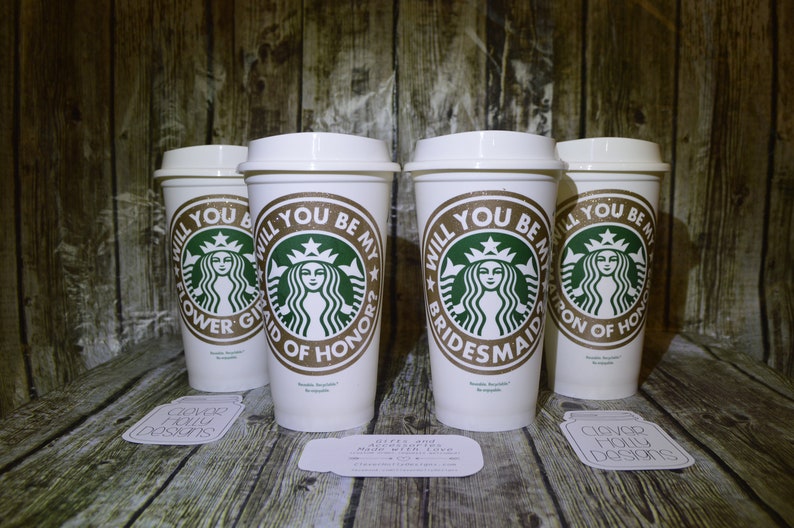 maid of honor cups Bridesmaids cup Bridesmaids proposal gift bridal party cups Starbucks hot cups