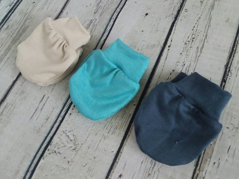 Baby Boy Newborn Mittens 3m Gender Neutral Cream Blue Slate 3 Piece Set