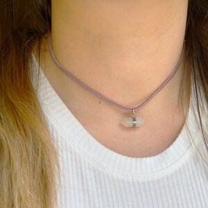 Rose Quartz Necklace, Bohemian Necklace, Necklace for Women, Stone Pendant, Faux Leather Necklace
