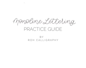 May include: Monolime Lettering Practice Guide by ROH Calligraphy. A black and white image with the title "Monolime Lettering Practice Guide" and the text "By ROH Calligraphy" below it. Copyright 2019 ROH Calligraphy.
