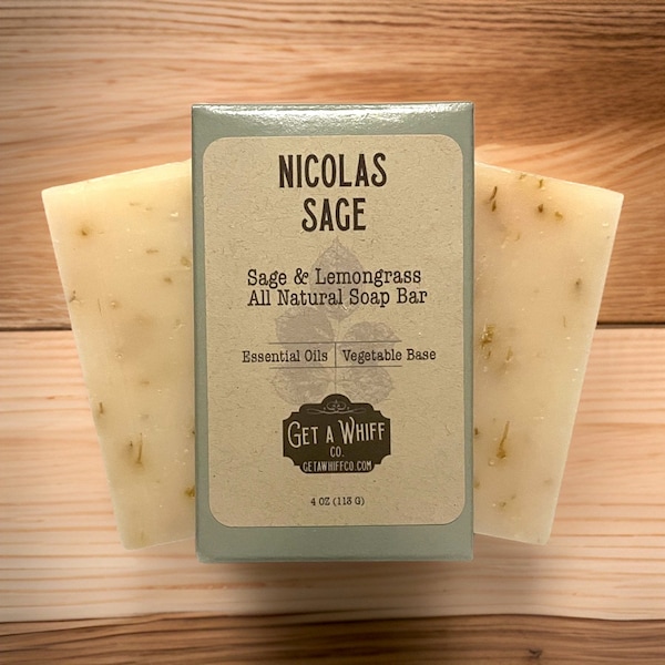 Natural Sage & Lemongrass Bar Soap | Men's Soap | Soap For Sensitive Skin | Essential Oil Soap | Natural Body Soap