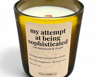 Sandalwood Musk Candle | Amber Driftwood Wood Wick Amber Jar Apothecary Gift "Attempt Sophisticated"